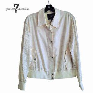 7 For All Mankind NEW Romantic Eyelet Sleeve Bomber Jacket Ivory S NWT